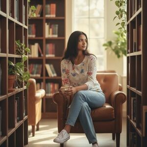 Floral Long Sleeve Tee in White with Pink & Blue Blooms